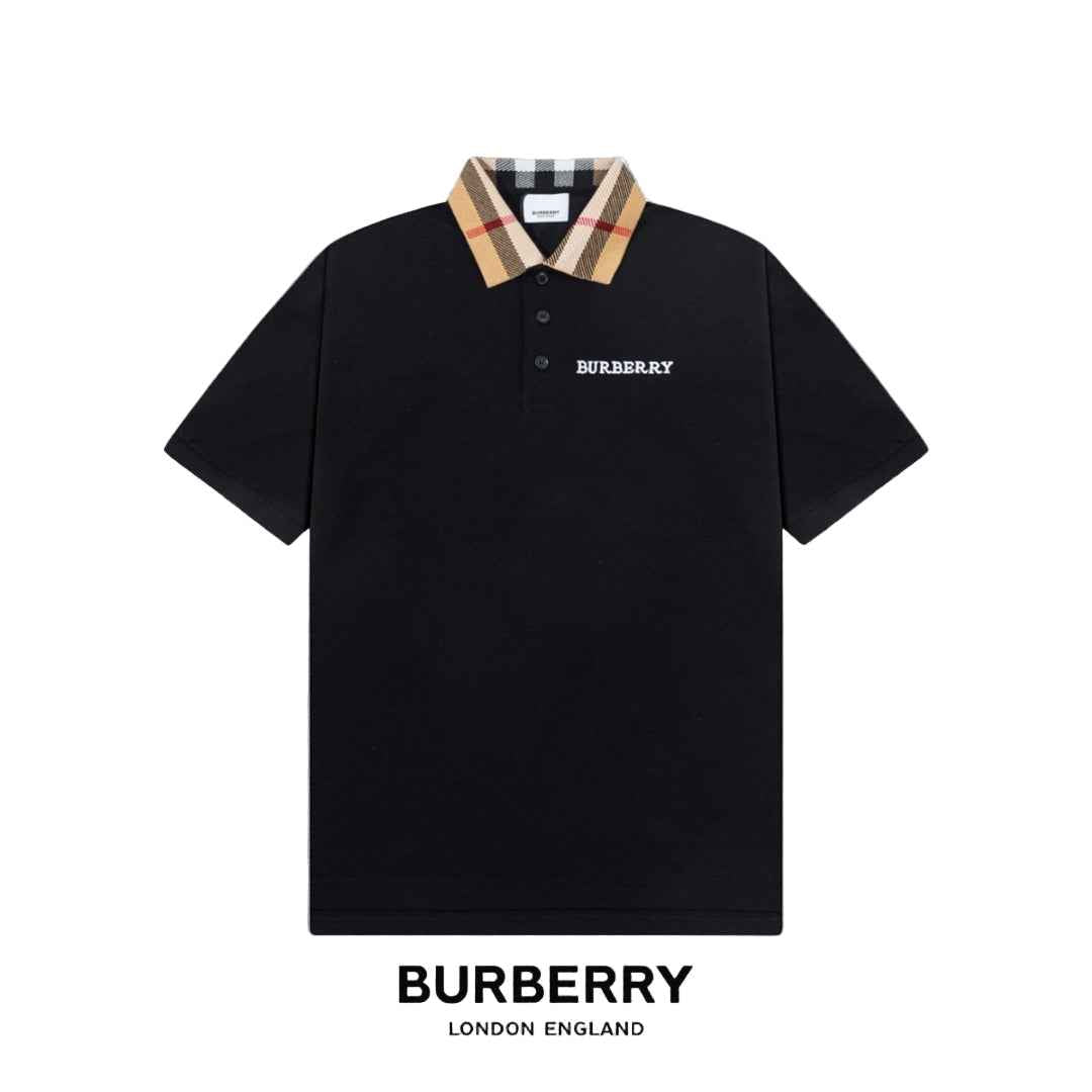 Black Luxury Cotton Piqué Polo – Check-Accent Collar Edition - TruVybe Essentials